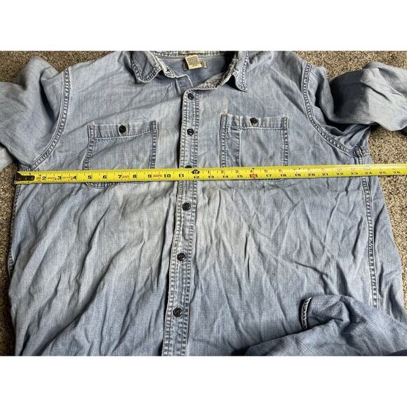 VINTAGE LL Bean Shirt Blue Denim Long Sleeve Casual Distressed Mens Large Tall - Picture 7 of 7